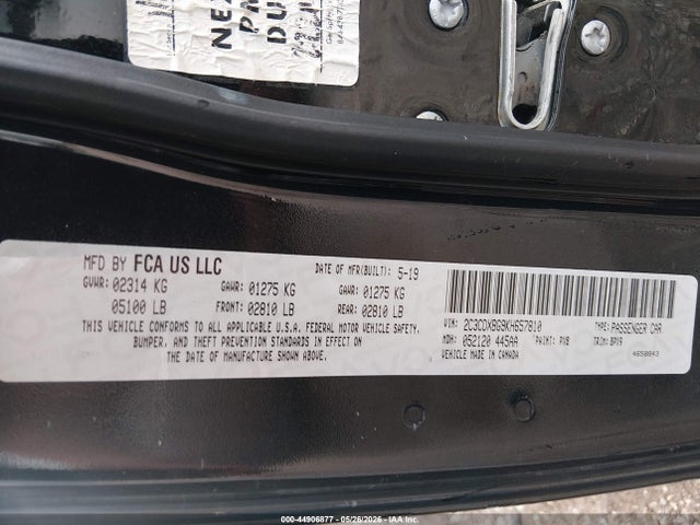 44906877 :رقم المزاد ، 2C3CDXBG9KH657810 vin ، 2019 Dodge Charger Sxt Rwd مزاد بيع