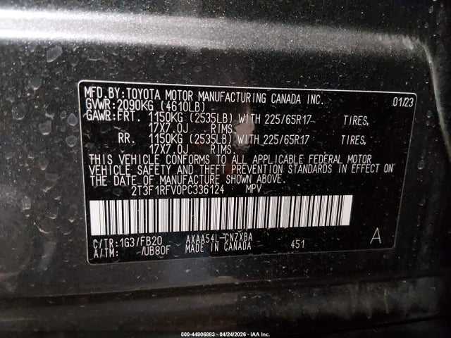 2023 Toyota Rav4 Le მანქანა იყიდება აუქციონზე, vin: 2T3F1RFV0PC336124, აუქციონის ნომერი: 44906883