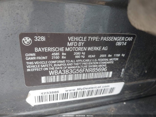 Aukcja sprzedaży 2015 Bmw 328i Xdrive, vin: WBA3B3G56FNR85696, numer aukcji: 44906887
