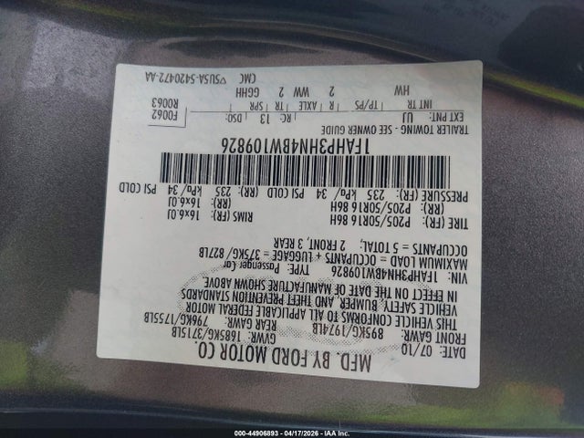 44906893 :رقم المزاد ، 1FAHP3HN4BW109826 vin ، 2011 Ford Focus Sel مزاد بيع