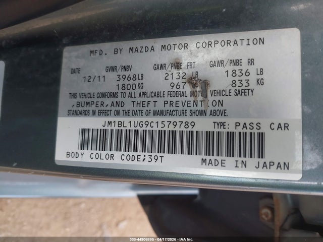 Aukcja sprzedaży 2012 Mazda Mazda3 I Sport, vin: JM1BL1UG9C1579789, numer aukcji: 44906895