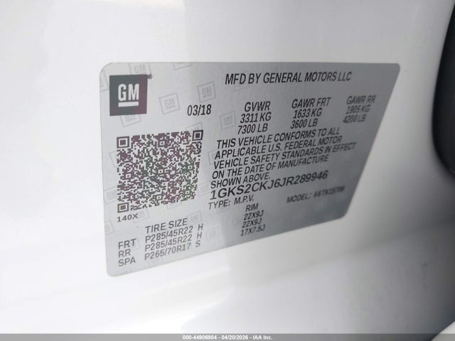 Продаж на аукціоні авто 2018 Gmc Yukon Denali, vin: 1GKS2CKJ6JR289946, номер лоту: 44906904