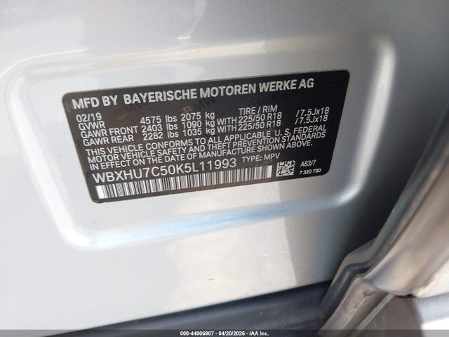 44906907 :رقم المزاد ، WBXHU7C50K5L11993 vin ، 2019 Bmw X1 Sdrive28i مزاد بيع