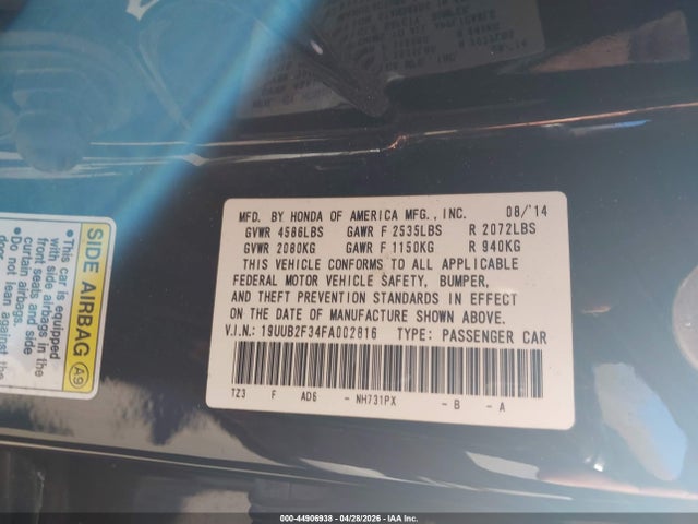 44906938 :رقم المزاد ، 19UUB2F34FA002816 vin ، 2015 Acura Tlx V6 مزاد بيع