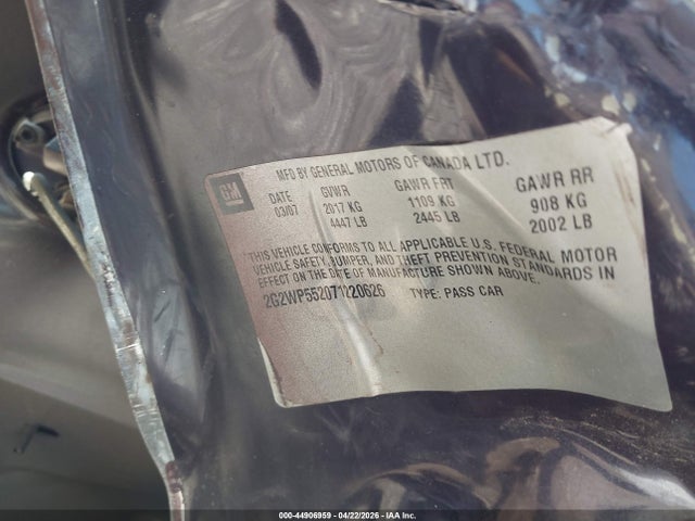 Aukcja sprzedaży 2007 Pontiac Grand Prix, vin: 2G2WP552071220626, numer aukcji: 44906959