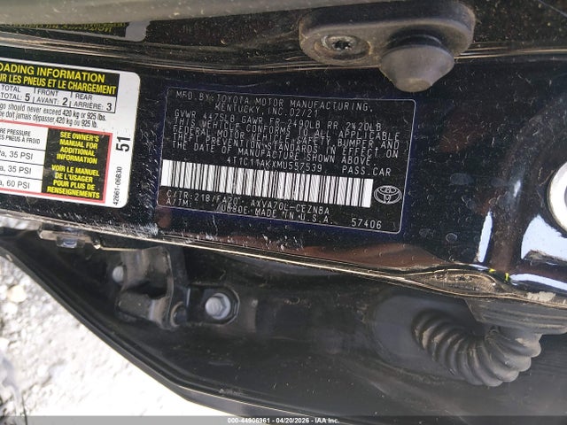 Aukcja sprzedaży 2021 Toyota Camry Le, vin: 4T1C11AKXMU557539, numer aukcji: 44906961