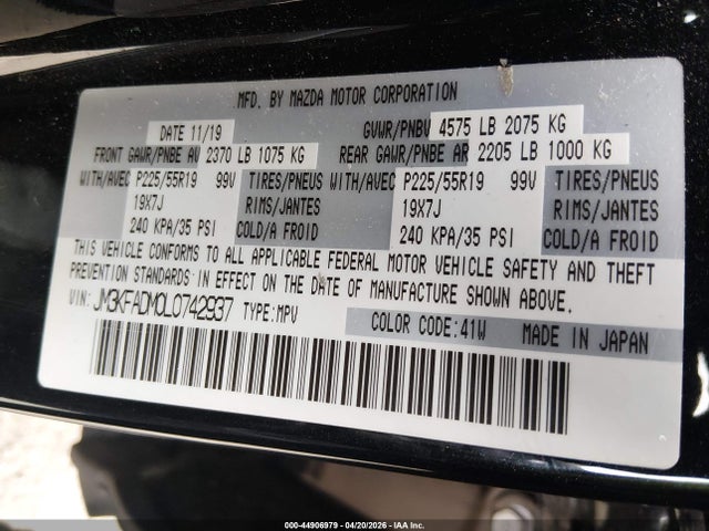 Aukcja sprzedaży 2020 Mazda Cx-5 Grand Touring, vin: JM3KFADM0L0742937, numer aukcji: 44906979
