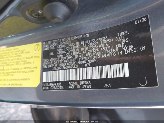 2006 TOYOTA HIGHLANDER JTEGD21A660143352 Photo 8