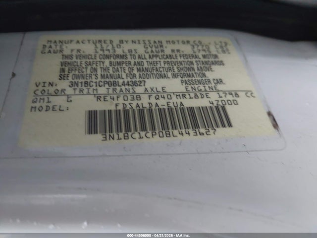 Продаж на аукціоні авто 2011 Nissan Versa 1.8s, vin: 3N1BC1CP0BL443627, номер лоту: 44906998