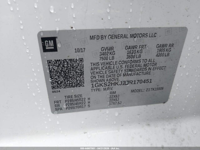 2018 Gmc Yukon Xl Denali მანქანა იყიდება აუქციონზე, vin: 1GKS2HKJ2JR170451, აუქციონის ნომერი: 44907001