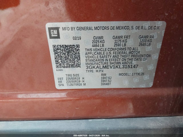 Продажа на аукционе авто 2019 Gmc Terrain Sle, vin: 3GKALMEV1KL315147, номер лота: 44907020