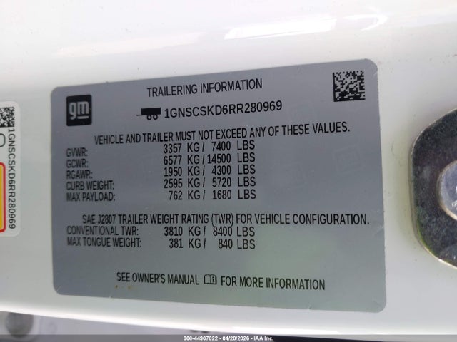 Продаж на аукціоні авто 2024 Chevrolet Tahoe 2wd Premier, vin: 1GNSCSKD6RR280969, номер лоту: 44907022