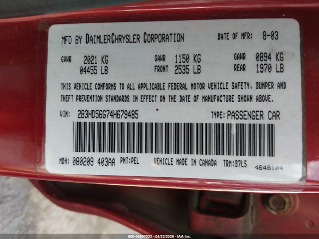 Продажа на аукционе авто 2004 Dodge Intrepid Es/sxt, vin: 2B3HD56G74H679485, номер лота: 44907032