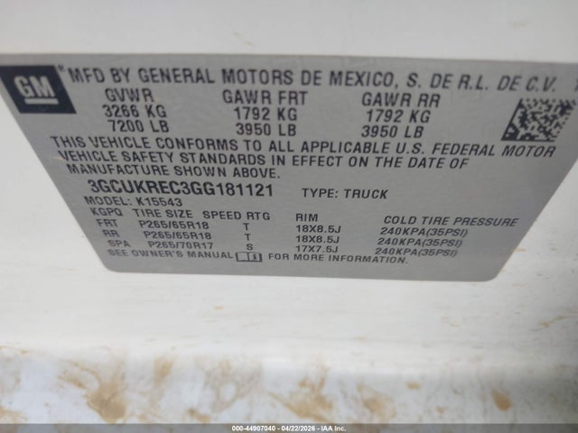 3GCUKREC3GG181121 Chevrolet Silverado 1500 2lt