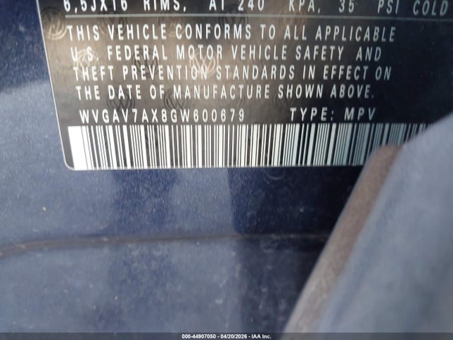 Aukcja sprzedaży 2016 Volkswagen Tiguan S, vin: WVGAV7AX8GW600679, numer aukcji: 44907050