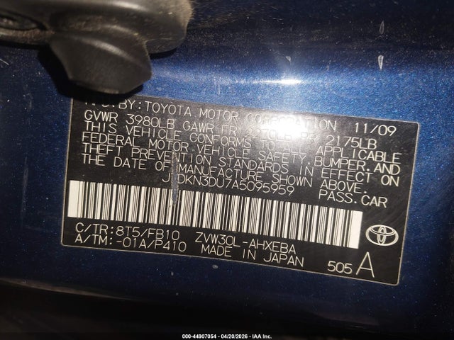 Aukcja sprzedaży 2010 Toyota Prius Iii, vin: JTDKN3DU7A5095959, numer aukcji: 44907054