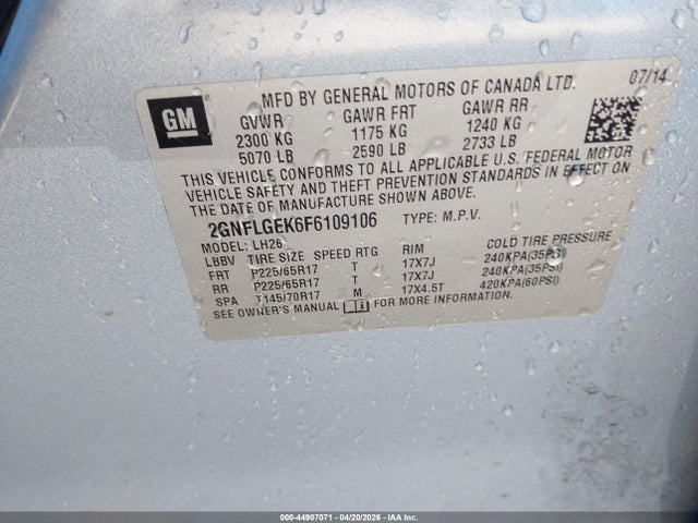 Chevrolet Equinox 2lt 2015 2GNFLGEK6F6109106 Image 9