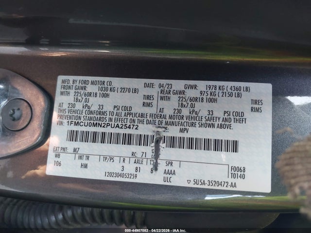 44907082 :رقم المزاد ، 1FMCU0MN2PUA25472 vin ، 2023 Ford Escape St-line مزاد بيع