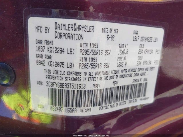 Продаж на аукціоні авто 2003 Chrysler Pt Cruiser Limited, vin: 3C8FY68B93T511613, номер лоту: 44907112