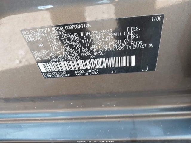 44907117 :رقم المزاد ، JTMBF33V195005661 vin ، 2009 Toyota Rav4 مزاد بيع