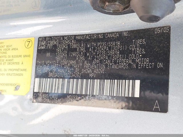 Aukcja sprzedaży 2005 Lexus Rx 330, vin: 2T2GA31U15C034262, numer aukcji: 44907120