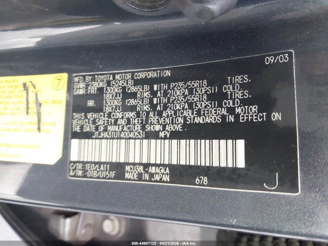 Aukcja sprzedaży 2004 Lexus Rx 330, vin: JTJHA31U140040531, numer aukcji: 44907122