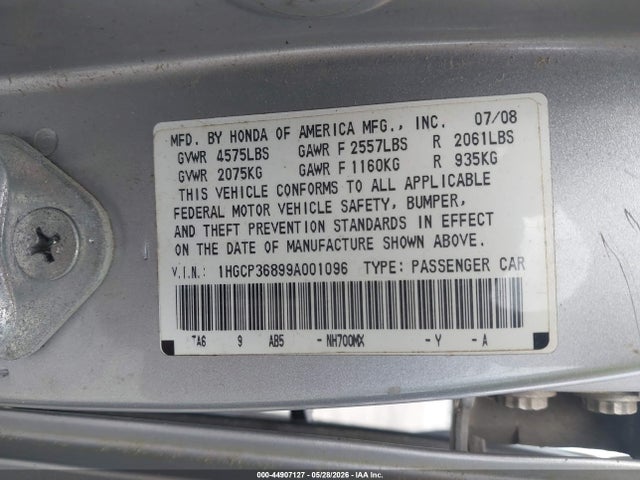 Продаж на аукціоні авто 2009 Honda Accord 3.5 Ex-l, vin: 1HGCP36899A001096, номер лоту: 44907127