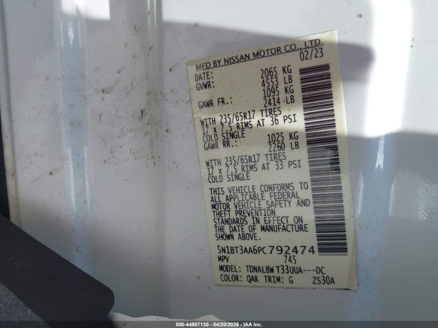 2023 Nissan Rogue S Fwd მანქანა იყიდება აუქციონზე, vin: 5N1BT3AA6PC792474, აუქციონის ნომერი: 44907130