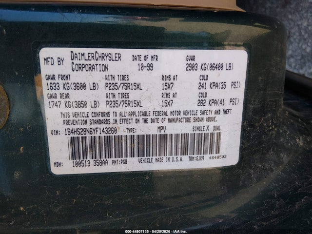 Продажа на аукционе авто 2000 Dodge Durango, vin: 1B4HS28N6YF143260, номер лота: 44907135