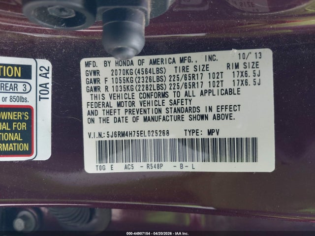 Honda Cr-v Ex-l 2014 5J6RM4H75EL025268 Image 9