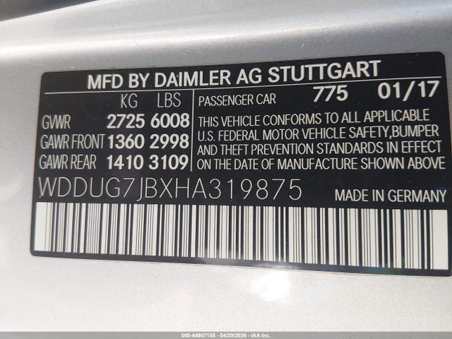 44907155 :رقم المزاد ، WDDUG7JBXHA319875 vin ، 2017 Mercedes-benz Amg S 63 4matic مزاد بيع