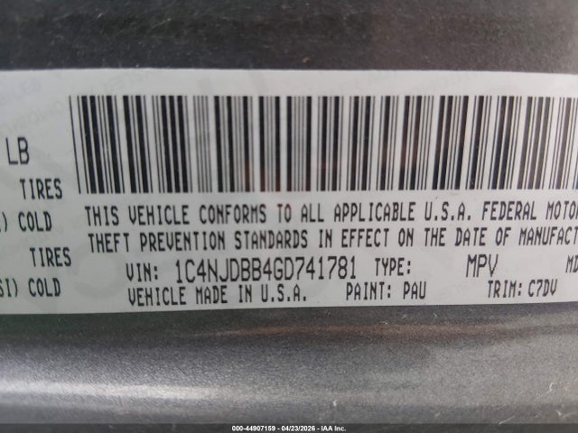 Aukcja sprzedaży 2016 Jeep Compass Sport, vin: 1C4NJDBB4GD741781, numer aukcji: 44907159
