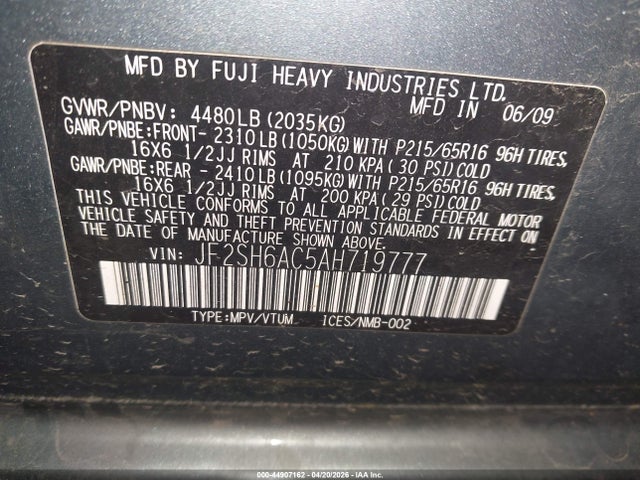 Aukcja sprzedaży 2010 Subaru Forester 2.5x, vin: JF2SH6AC5AH719777, numer aukcji: 44907162
