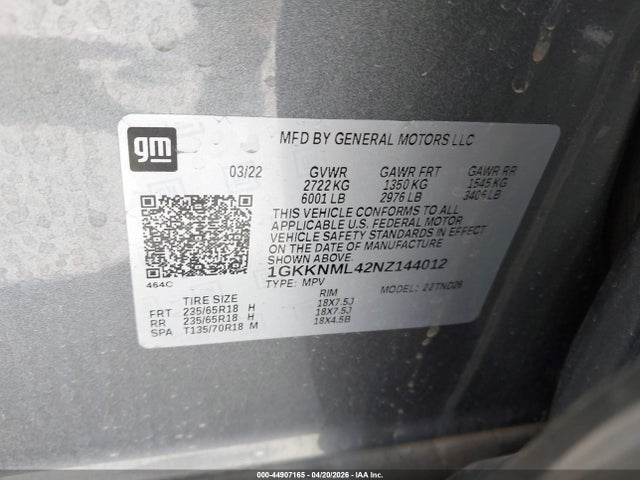 Продажа на аукционе авто 2022 Gmc Acadia Fwd Slt, vin: 1GKKNML42NZ144012, номер лота: 44907165