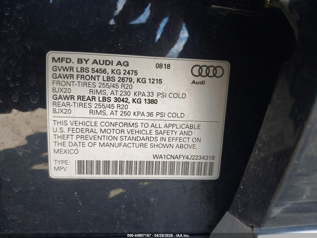 WA1CNAFY4J2234319 Audi Q5 2.0t Premium/2.0t Tech Premium