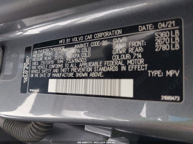 2021 Volvo Xc60 T5 Momentum მანქანა იყიდება აუქციონზე, vin: YV4102RK7M1868806, აუქციონის ნომერი: 44907171