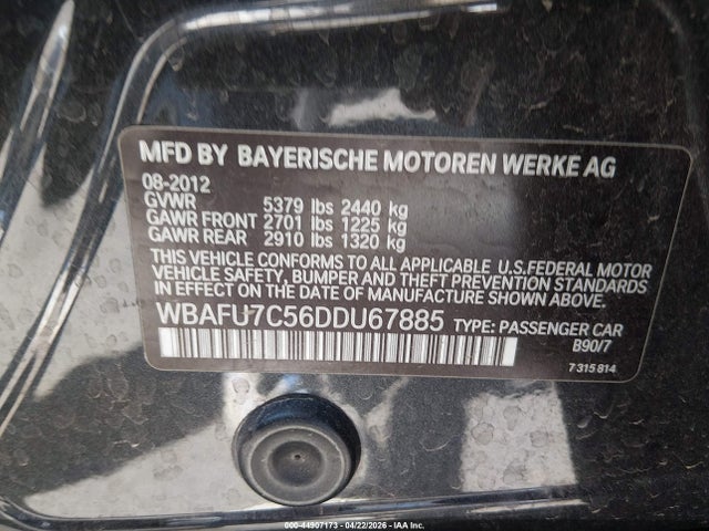 Auction sale of the 2013 Bmw 535i Xdrive, vin: WBAFU7C56DDU67885, lot number: 44907173