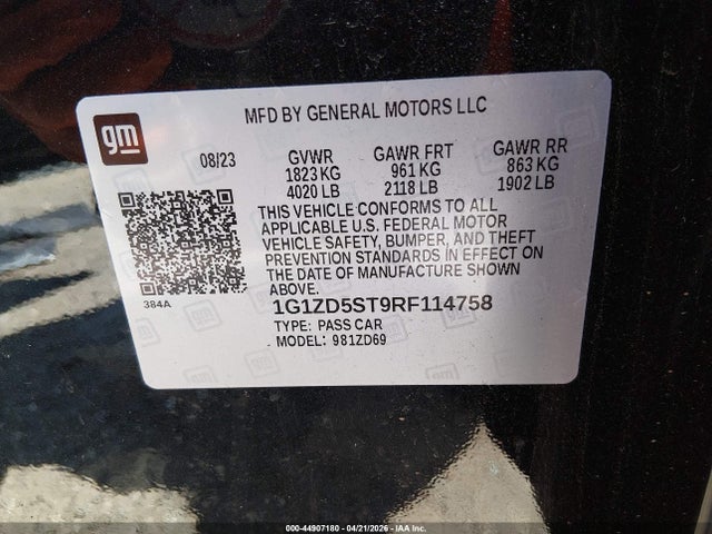 1G1ZD5ST9RF114758 Chevrolet Malibu Fwd 1lt