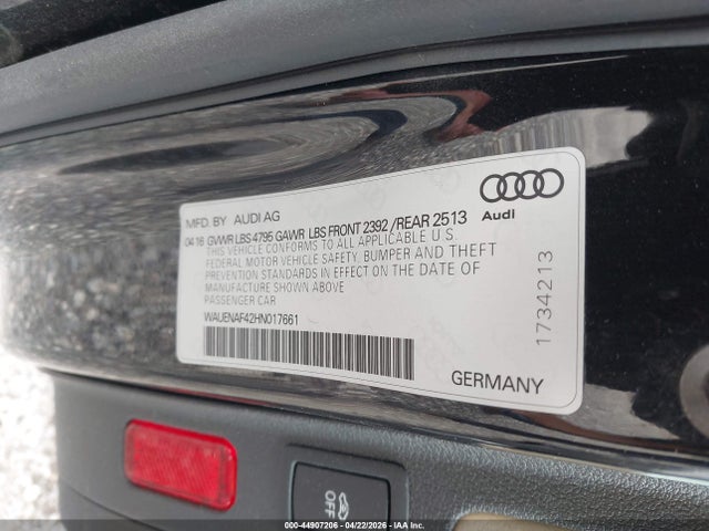 Aukcja sprzedaży 2017 Audi A4 2.0t Premium, vin: WAUENAF42HN017661, numer aukcji: 44907206