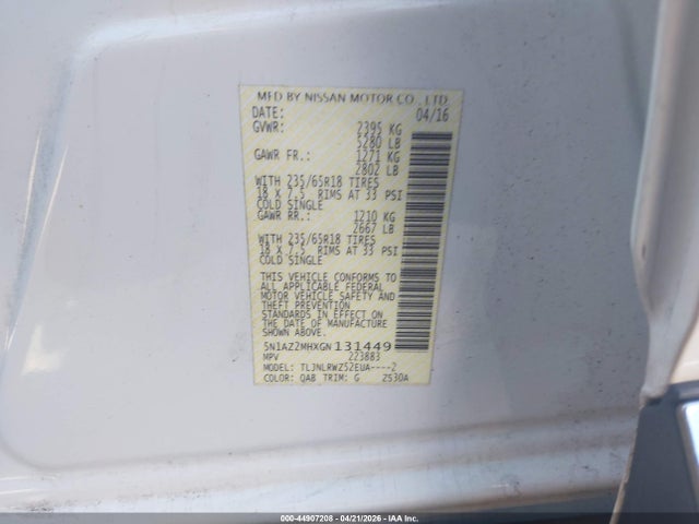 5N1AZ2MHXGN131449 Nissan MURANO SL