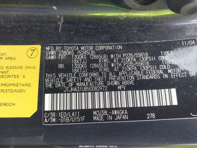 Продажа на аукционе авто 2005 Lexus Rx 330, vin: JTJHA31U850082972, номер лота: 44907213