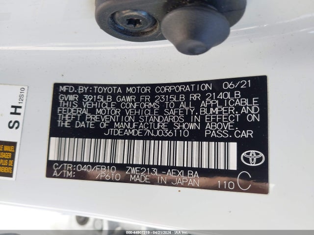 Toyota Corolla Hybrid Le 2022 JTDEAMDE7NJ036110 Image 9