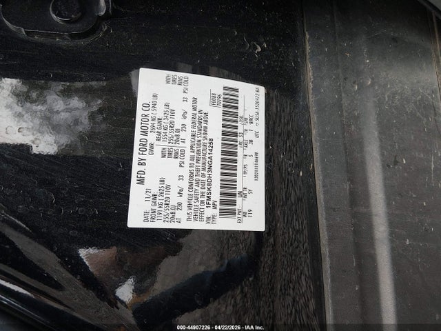 Aukcja sprzedaży 2022 Ford Explorer Xlt, vin: 1FMSK8DH3NGA14258, numer aukcji: 44907226