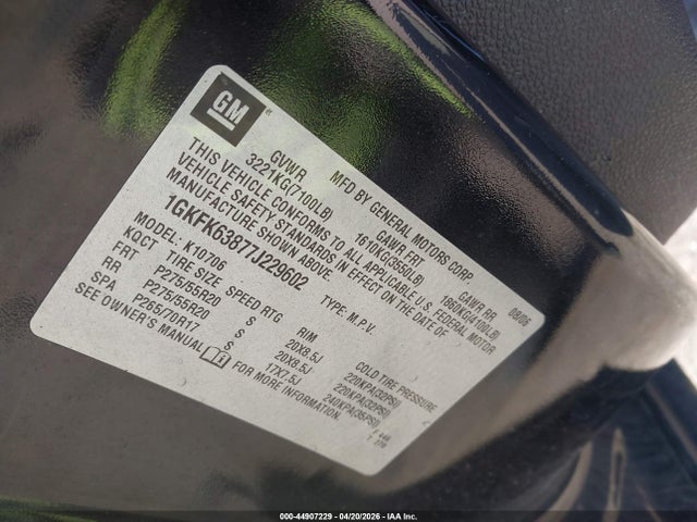 Продажа на аукционе авто 2007 Gmc Yukon Denali, vin: 1GKFK63877J229602, номер лота: 44907229