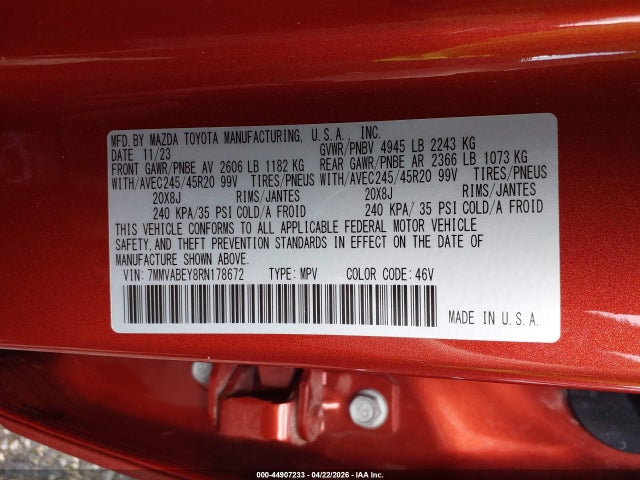 44907233 :رقم المزاد ، 7MMVABEY8RN178672 vin ، 2024 Mazda Cx-50 2.5 Turbo Premium Plus مزاد بيع