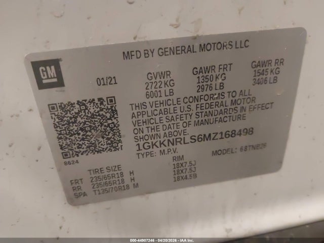 Aukcja sprzedaży 2021 Gmc Acadia Sle, vin: 1GKKNRLS6MZ168498, numer aukcji: 44907246
