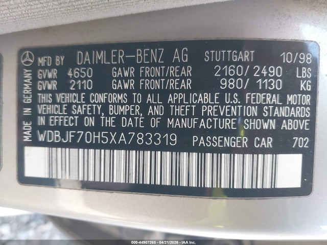 Продажа на аукционе авто 1999 Mercedes-benz E 430, vin: WDBJF70H5XA783319, номер лота: 44907265