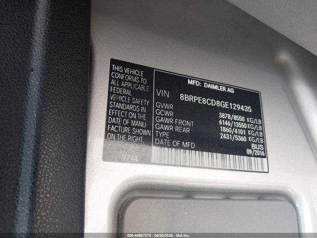 44907275 :رقم المزاد ، 8BRPE8CD8GE129435 vin ، 2016 Mercedes-benz Sprinter 2500 High  Roof مزاد بيع