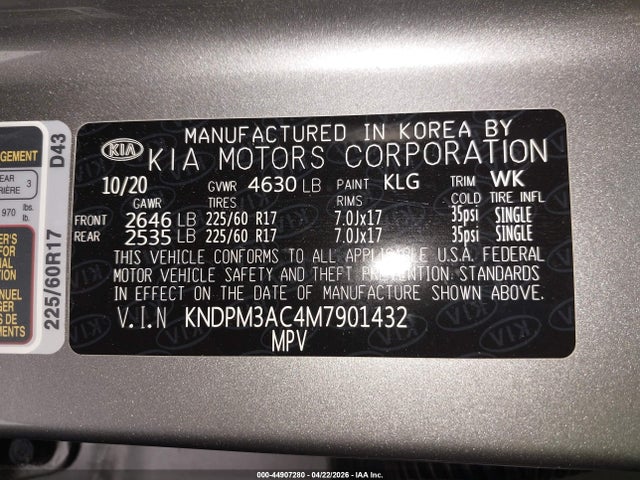KNDPM3AC4M7901432 KIA Sportage Lx