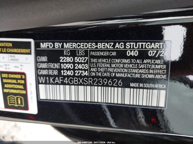 W1KAF4GBXSR239626 Mercedes-Benz C 300